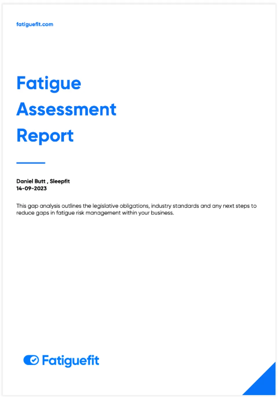 The cover of a Fatiguefit Fatigue Assessment Report.